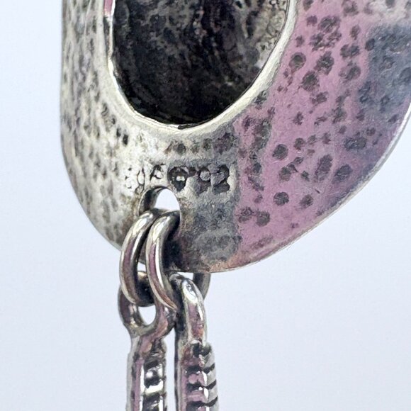 VTG Sterling Silver 925 Cowboy Hat Feather Dangle Earrings Size 2" Length - Picture 5 of 9